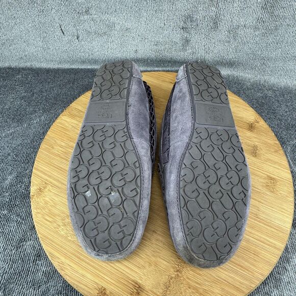 UGG Shoes Womens Size 5 Gray Suede Moccasin Slippers Bow Shearling Lined 1013300 - Picture 7 of 10